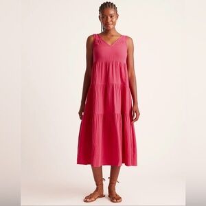 Quince Hot Pink Organic Cotton Gauze Tiered Maxi Dress Large L